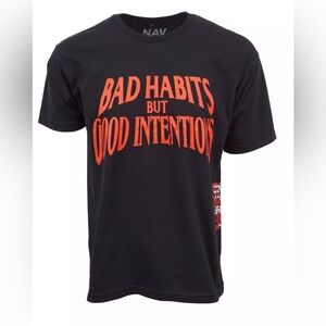 Vlone BAD HABITS Black T-Shirt with Red Graphic Text New